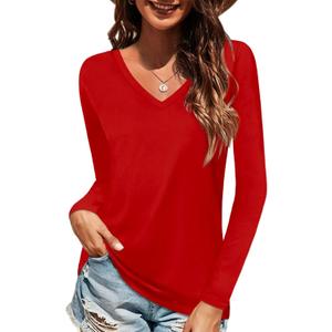 Elesomo Women Shirts V Neck Short/Long Sleeve Cotton Tops T-Shirt Basic Tees (Medium)