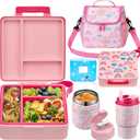 Bento Lunch Box for Kids with 17oz Soup Thermo,Insulated Tumbler Water Bottle and Insulated Lunch Bag,Leak-Proof 3 Compartment Lunch Food Container with Ice Pack for Kids to School-Rainbow