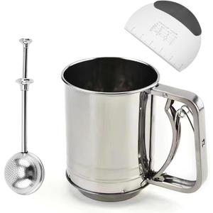 Stainless Steel Flour Sifter for Baking, 3-Cup Capacity Stainless Steel Flour Sifter and 403 Stainless Steel Double Layers Sieve