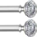 2 Pack Curtain Rods, 1 Inch Telescoping Drapery Rod 28 to 48 inch (2.3 to 4ft), USFOOK Curtain Rods for Windows 16 to 44 Inches, Silver Translucent Finials