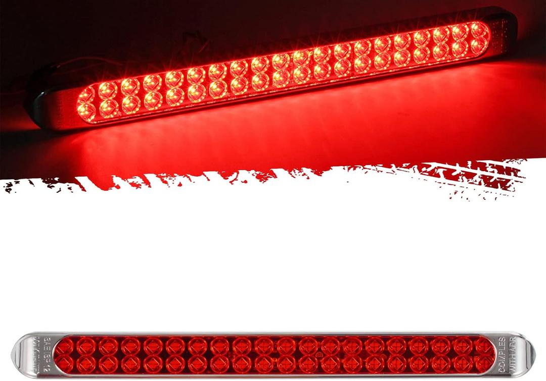 Partsam 17 Inch 40 LED Red Trailer Light Bar Waterproof Sealed 17" Utility Trailer Truck RV Pickup Led Stop Tail Third 3rd Brake Marker Clearance Identification Light Bar w/Chrome Bezel DOT Compliant