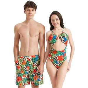 PATPAT Matching Swimsuits for Couples - One Piece Tummy Control High Waisted Bathing Suit and Swim Trunks Swimwear Set, M