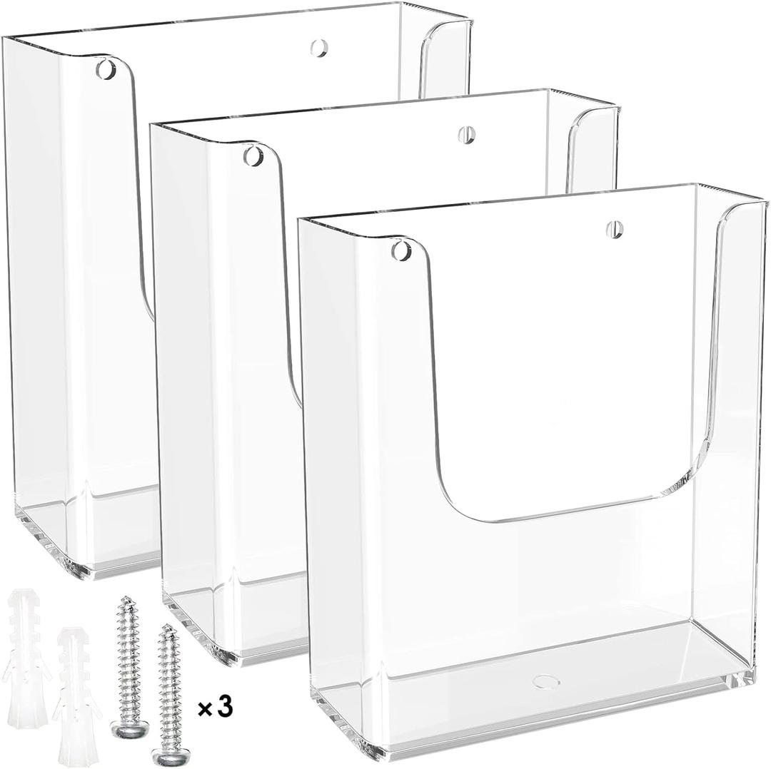 MaxGear Brochure Holder 8.5x11 Wall Mount, 3 Pack Acrylic Pamphlet & Flyer Holder, Clear Plastic Magazine Literature Organizer for Office, School, Hotel, Exhibition