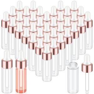 Didaey 200 Pcs Mini Glass Oil Dropper Bottle Bulk, Clear Essential Small Empty Bottles Sample Containers Perfume Liquid Vials with Cap for Traveling (5 ml,Rose Gold)