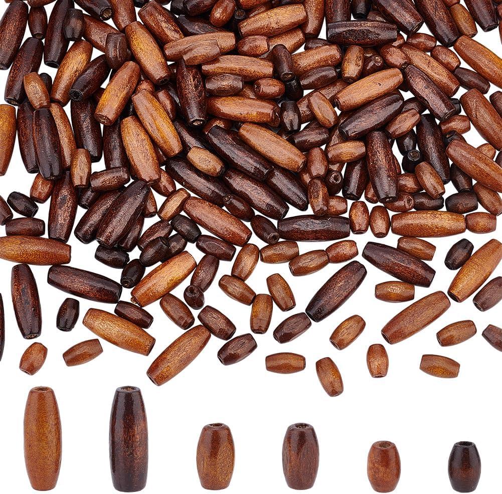 AHANDMAKER 240 Pcs Natural Oval Wood Beads, 6 Style Dyed Wooden Spacer Beads, Tiny Wooden Tube Beads Loose Beads for DIY Craft Necklace Bracelet Earring Jewelry Making, Hole: 2mm
