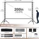 Wootfairy Projector Screen with Stand, 200 inch Portable and Foldable Projection Screen 4K HD 16:9 Rear Front Wrinkle-Free Movie Screen with Carry Bag for Indoor Outdoor Home Theater Backyard Cinema