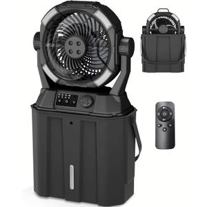 Wilody Portable Misting Fan Rechargeable with Remote Control, 6L Bucket Camping Fan with LED Lights & Stepless Speed Control & Cooling Mist, Portable Handle & Rotate Hook, Timer Function(Jet Black)
