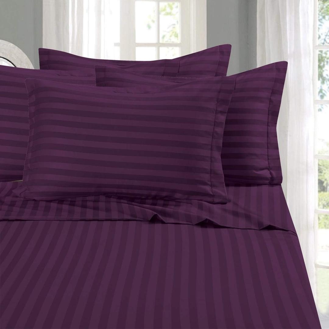 Elegant Comfort Best, Softest, Coziest 6-Piece Sheet Sets! - 1500 Premier Hotel Quality Luxurious Wrinkle Resistant 6-Piece Damask Stripe Bed Sheet Set, California King Eggplant/Purple