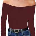 Off The Shoulder Tops for Women Sexy Long Sleeve T Shirts Slim Fitted Tee Going Out Tops Casual 2025 (L)
