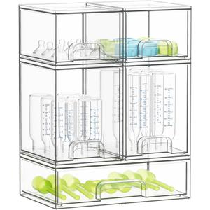 SpaceAid Bottle Storage Organizer Baby - Acrylic Bottles Station Organizer Container, Stackable Clear Drawers for Countertop, Vanity, Bathroom, Cabinet, Pantry Organization, 5 Pack, 2S2M1L, 15.4"H