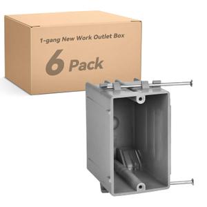 1-Gang New Work Outlet Box, PVC Electrical Box for Switch, GFCI, Dimmer, 22 Cubic Inch, UL Listed, 6 Pack