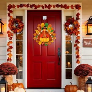 3 x 3D Thanksgiving Turkey Door Decoration, Maple Leaf Turkey Door Decor, Autumn Thanksgiving Themed Party Supplies 12.3 11.5 in