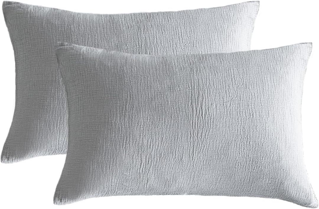 Pillowcases Standard Size 100% Cotton, 2 Pack Linen Like Pillow Shams with Envelope Closure, Ultral Soft and Breathable Pillow Case Covers, Light Grey, 20" X 12", No Filling