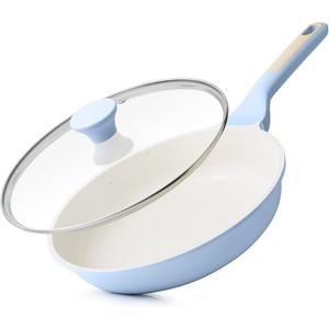 SENSARTE Nonstick Ceramic Frying Pan with Lid 9.5 Inch Omelet Pan Skillet, Free of Intentionally Added PFAS/PTFE Non-toxic Chef's Pan Induction Compatible Pan, Heat Resistant Handle, Glacier Blue
