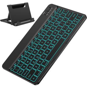 OMOTON Bluetooth Keyboard for Tablet/Android/Windows/iOS, with 7 Colors Backlight Rechargeable Wireless Keyboard Compatible with Galaxy Tab A9+/A9+ Plus/S9/S9 Plus/S9 FE, Black