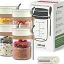 Overnight Oats Containers with Lids and Spoons (4 Pack)  12oz Glass Jars for Yogurt Meal Prep, Chia Pudding & Snacks  Leakproof Airtight Mason Jar Set  Portable Food Storage with Cleaning Brush