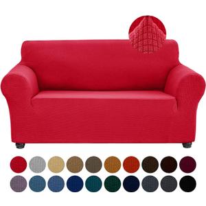 Joccun Christmas Stretch Loveseat Couch Cover Slipcover, 1-Piece Sofa Cover for 2 Cushion Couch Spandex Jacquard Washable Furniture Protector Cover for Living Room,Kids,PetsLoveseat,Ruby (Medium55"-78"))