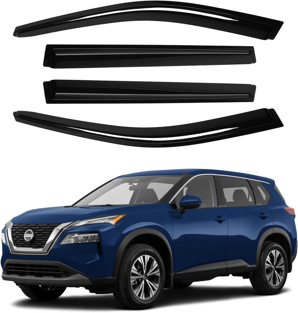 Window Visors Rain Guards for 2021-2025 2026 Nissan Rogue Accessories, Outside-Mount Tape-On Side Window Wind Deflectors Vent Visors Shades Rainproof 4PCS