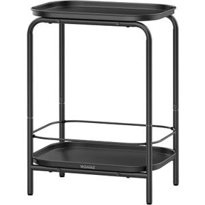 VASAGLE 2-Tier Outdoor Table, Small Side End Table with Tray Storage, Bedside Nightstand for Living Room, Bedroom, Modern Style, Ink Black ULET243B01
