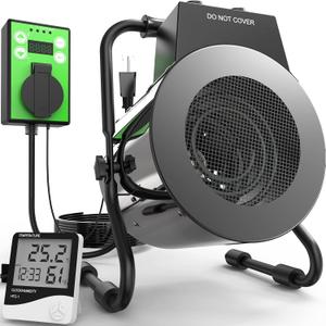 Greenhouse Heater with Thermostat, 1500W Outdoor Heater with Fast Heating, Overheat Protection, Grow Tent Heating for Greenhouse, Garden, Flower Room