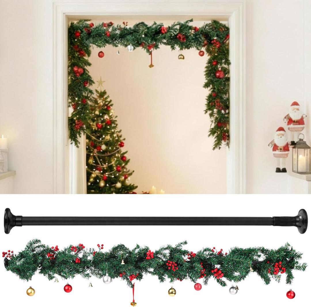 Garland Hanger with 8.8 ft Christmas Pine Garland for Mantel Holder for Door Frame Adjustable to Different Door Widths Decorative Xmas and Holiday Decoration No Nails or Screws