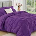 JOLLYVOGUE Queen Comforter Set 7 Pieces - Bed in a Bag Queen for All Season, Pintuck Bedding Comforter Sets with Comforter, Flat Sheet, Fitted Sheet and Pillowcases & Shams, Purple