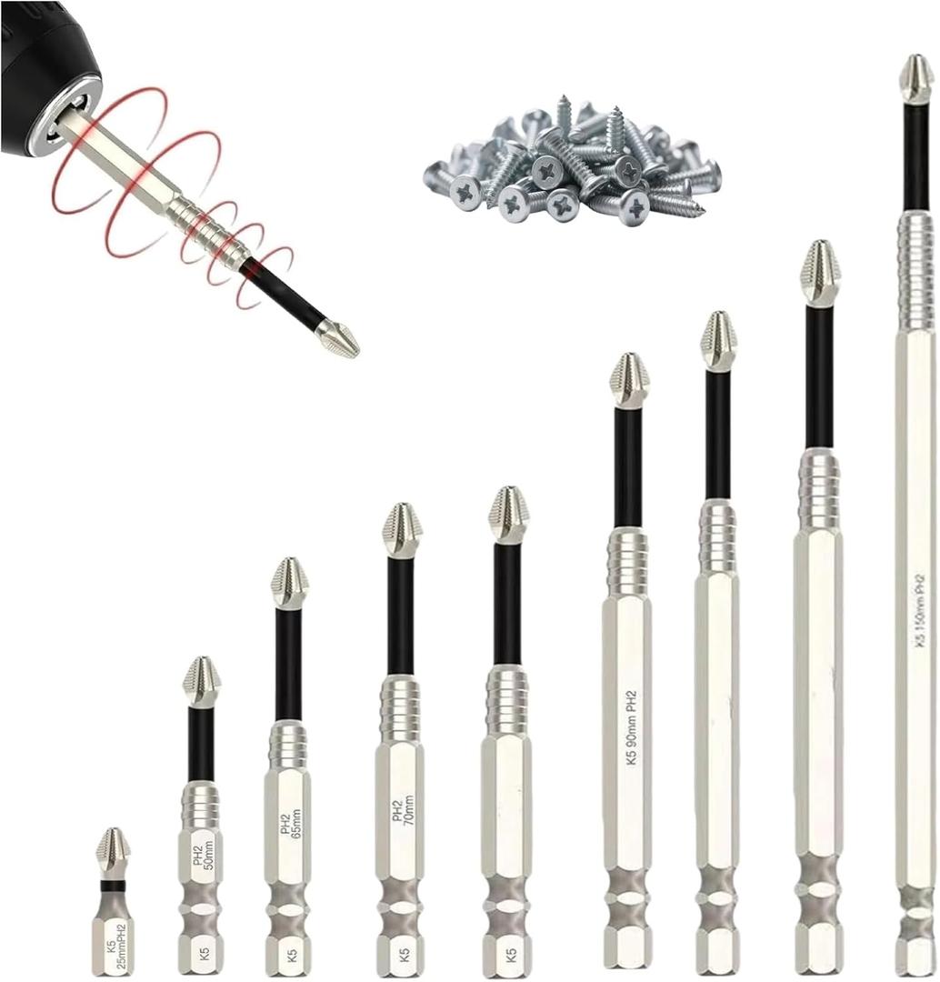 2025 High Magnetic Screwdriver Drill Bit Set, Anti Slip Magnetic Drill Bit Set Alloy Steel, Durable Puntas para Taladro for Impact Driver, Home DIY and Professional Use(9 PCS)