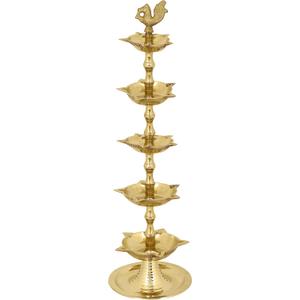 SATVIK Standing Brass Kerala Samai Diwali Deepak for Puja Traditional Panchmahal Pooja Deepam Diya Oil Lamp Kutthu Vilakku Dia 5 in 1 Step Adjustable 11 inch Deepawali Indian Gift Item