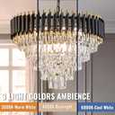 Modern Crystal Chandelier, 12-Light Round Tiered Chandelier, 24" Black Metal Pendant Light, Adjustable Hanging Ceiling Fixture for Foyer Living Room Dining Room, Luxury Raindrop Lighting, 23.5 inches
