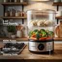 OVENTE 2-Tier Electric Food Steamer, 5 Quart Stainless Steel Stackable Steam Cooker with 400W Power, 60-Minute Timer & Auto Shut-Off, Dishwasher Safe, Healthy Vegetable & Seafood Steamer, Silver FS62S