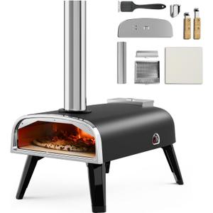 Pizza Oven Outdoor 12" Wood Fired Pizza Ovens Pellet Pizza Stove for outside, Portable Stainless Steel Pizza Oven for Backyard Pizza Oven (Black)