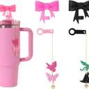 2 x Cup Accessories Set 10mm Flying Monkey Butterfly Straw Charm for 30&40 oz Tumbler with 2pc Bow Straw Cover, 0.4 inches diameter, 4.5 inches long