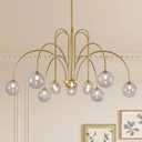 CATINER Gold Chandeliers 12 Lights Modern Sputnik Chandelier Large L52Mid Century Ceiling Pendant Light Fixtures with Smoke Glass Globe Shades for High Ceiling Living Dining Room Foyer Staircase