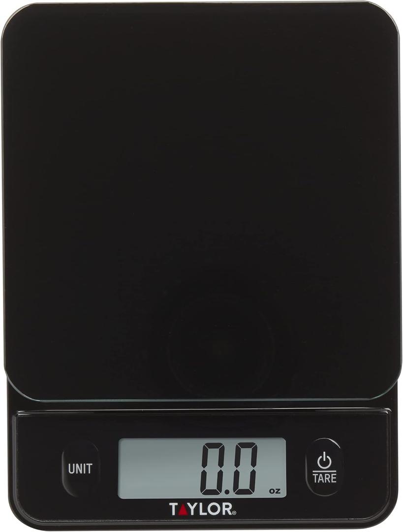 Taylor Glass Top Food Scale with Touch Control Buttons, 11 lb Capacity, Black