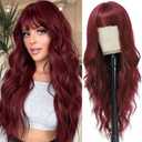Burgundy Wig with Bangs for Women Long Burgundy Wavy Wigs 26 Inch Dark Red Wigs Natural Looking Heat Resistant Synthetic Wig for Daily Party Use