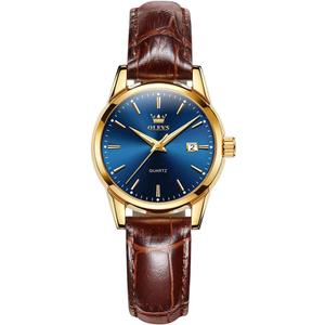 OLEVS Women's Business Dress Watches for Ladies Female Brown Leather Strap Small Face Dress Analog Quartz Wrist Watch with Calendar Day Date Waterproof Luminous Gift Classic Casual Retro Band (Blue - My Heart Will Go On)