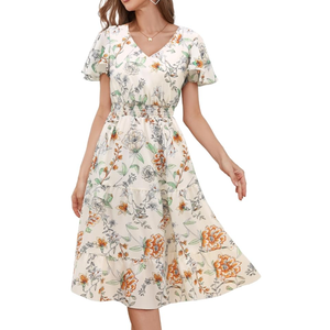 Bridesmay Casual Summer Dresses for Women with Sleeves Flowy Boho Floral Dress Midi Length 2025, Size S