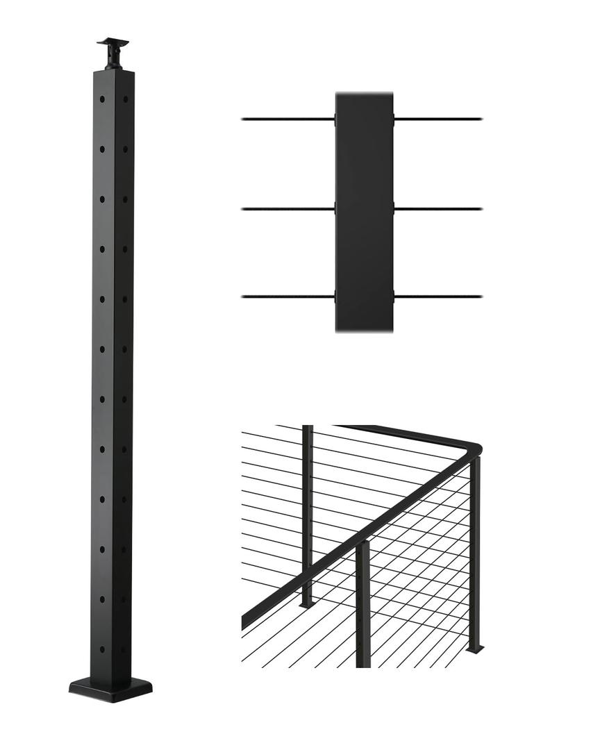 VEVOR Corner Cable Railing Post, 12 Holes, 42x2x2 Inches Stainless Steel Cable Railing System Kit for Indoor Outdoor Deck Balcony, 1 Pack, Black, Product ID 1JZLGZXHS1065S1EW001V0