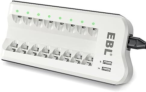 EBL Rechargeable Batteries with Charger, 1.2V NiMH AA Batteries 2800mAh 4Counts & AAA Batteries 1100mAh 4Counts with 8-Bay Smart Battery Charger