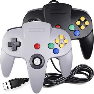 suily 2 Pack USB Wired N64 Controller, Classic N64 PC Gamepad Joystick Controller for Windows PC MAC Linux Raspberry Pi 3 (Black/Gray)