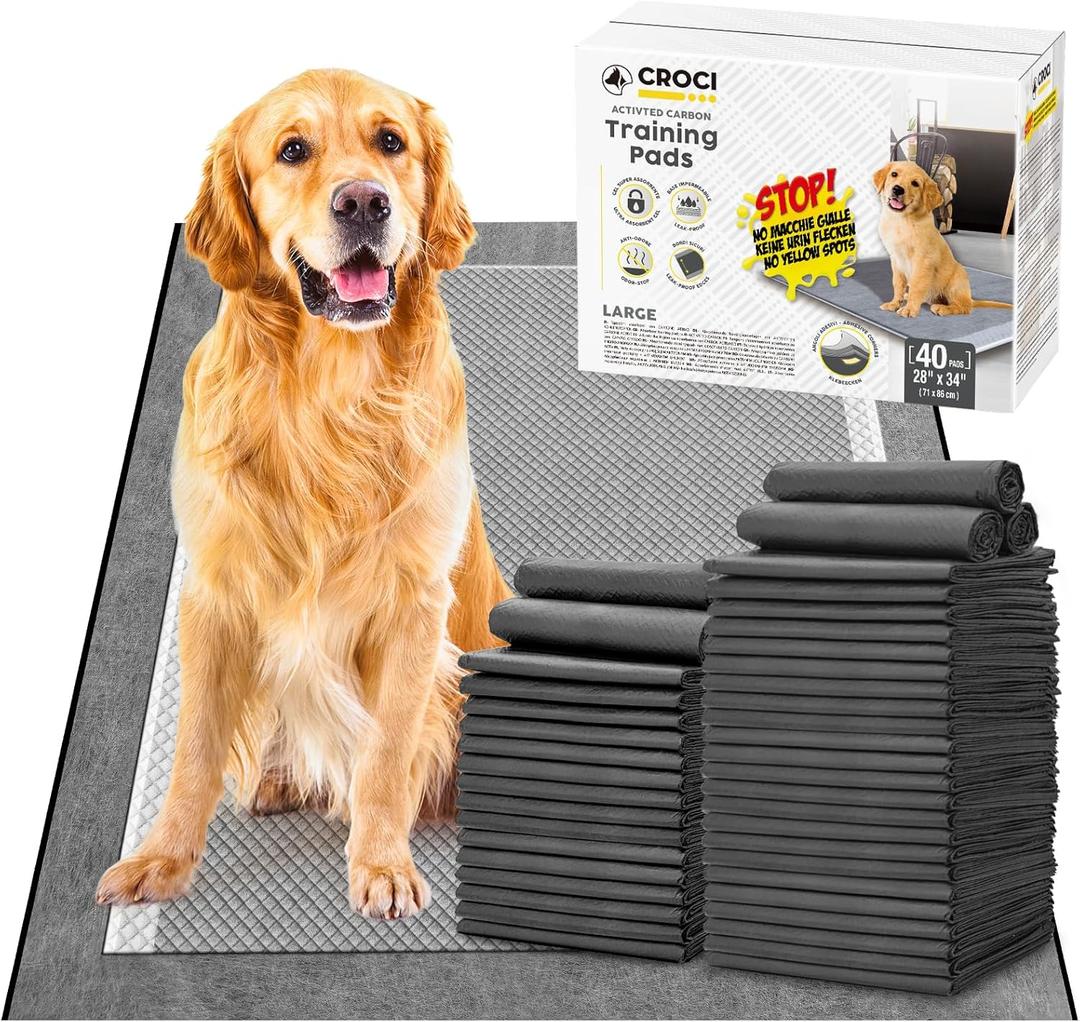 CROCI Charcoal Puppy Pads with Adhesive Tabs, 28x34in Extra Large Pee Pads for Dogs, OdorControl Super Absorbent QuickDry LeakProof, Disposable (40 Counts)