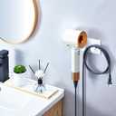 Hair Dryer Holder Wall Mounted, Universal Blow Dryer Holder, Hairdryer Storage Hanger with Plug&Cord Hook, Adhesive Hair Tool Organizer for Bathroom, White