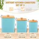 Tioncy Kitchen Canisters for Countertop Set of 3 Metal Canisters Sets with Bamboo Lids Spoon Airtight High Capacity Coffee Tea Sugar Flour Jars with DIY Labels Farmhouse Food Storage(Turquoise,L,M,S)