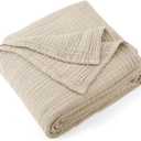 Carriediosa 100% Cotton Muslin Throw Blanket 108" X 90" King Size 4-Layers Khaki