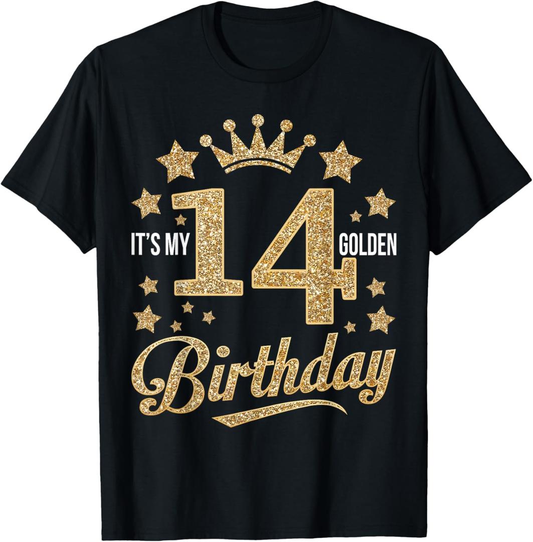 It's My 14th Golden Birthday 14 Year Old Bday Groovy T-Shirt L