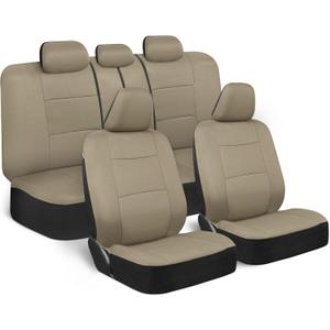 BDK PolyPro Car Seat Covers Full Set in Solid Beige, Front and Rear Split Bench Seat Covers for Cars, Easy to Install Car Seats Cover Set and Accessories for Auto Trucks Van SUV - Solid Beige