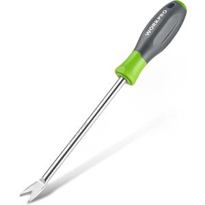 WORKPRO 11.5" Dandelion Weeder Puller Tool with Soft Handle, Polished Stainless Steel Garden Weed Remover Tool, Two-Pronged Fork Weeder Tool for Lawn Farmland Transplant Gardening Plant Tool