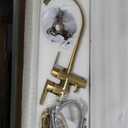 YAGATAP Freestanding Bathtub Faucet Floor Mount Tub Filler Brushed Gold High Flow Shower Faucets with Handheld Shower Mixer Taps Swivel Spout