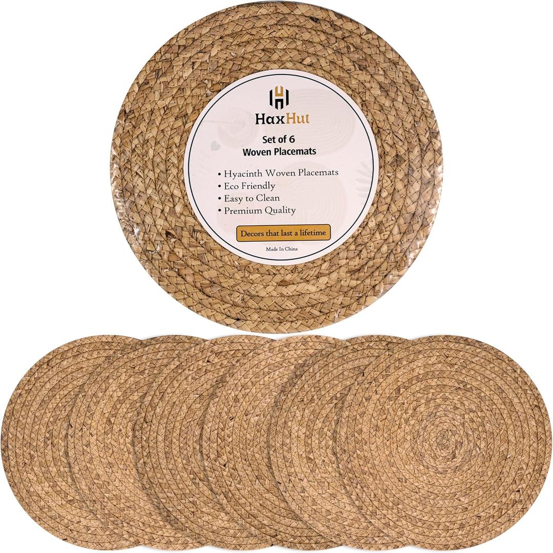 13.5 Woven Placemats, Round Rattan Placemats Set of 6, Natural Wicker Chargers for Dinner Plates, Heat Resistant, Easy to Clean, and Non-Slip  Elegant and Practical Addition to Your Dining Table