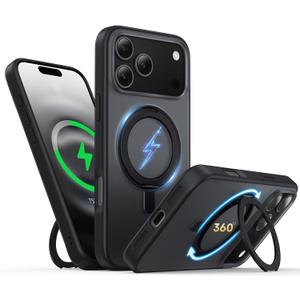 for iPhone 17 Pro Case 6.3-Inch with Magnetic 360 Ring Stand Compatible with MagSafe Frosted Matte Shockproof Protective Phone Cover 6.3" 2025, Black
